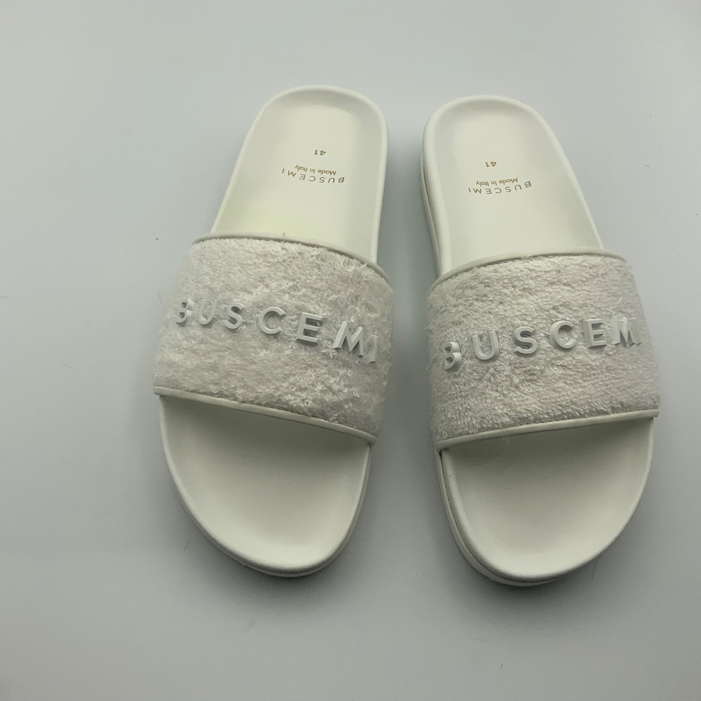 BUSCEMI LOGO WHITE TERRY SLIDES